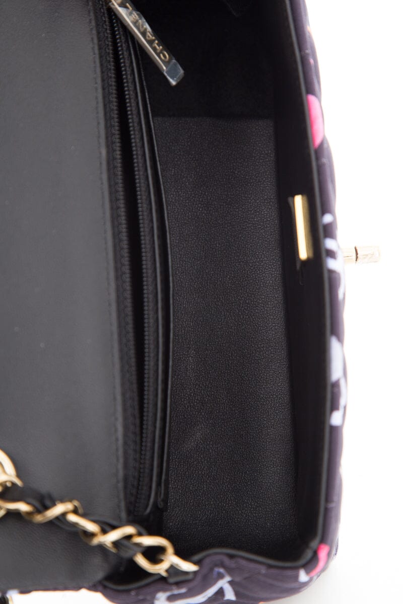 Chanel 2024 Black CC Printed Fabric Multicolor Handbag