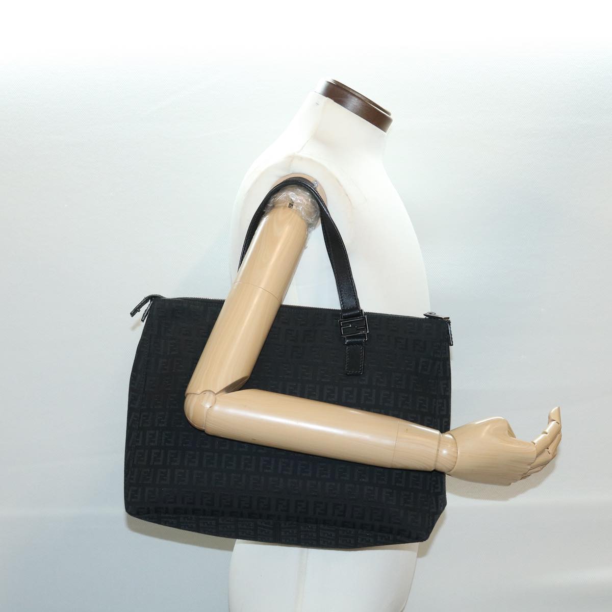 FENDI Zucchino Canvas Hand Bag Black ac1348