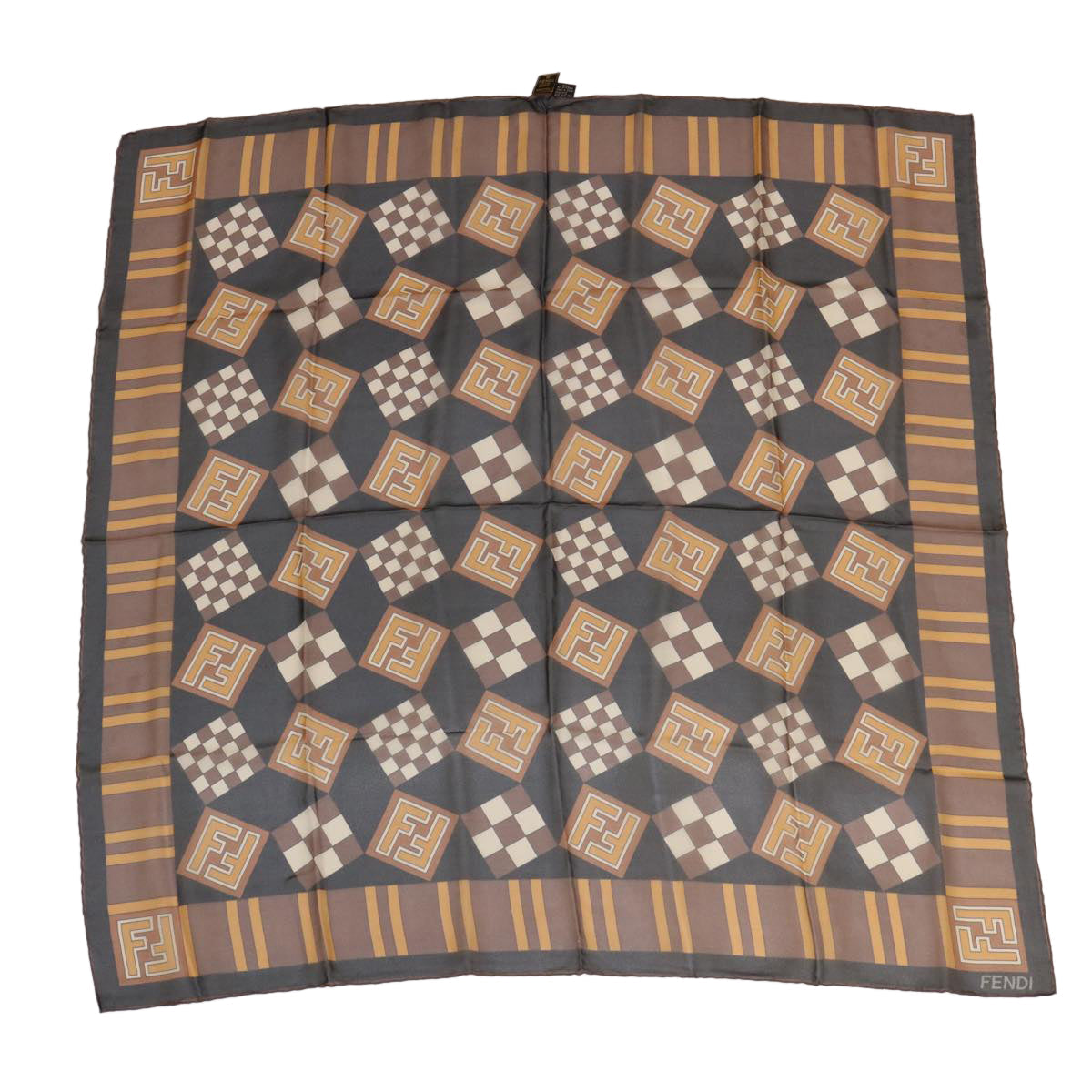 FENDI Zucca Scarf Silk Brown Black ac1750