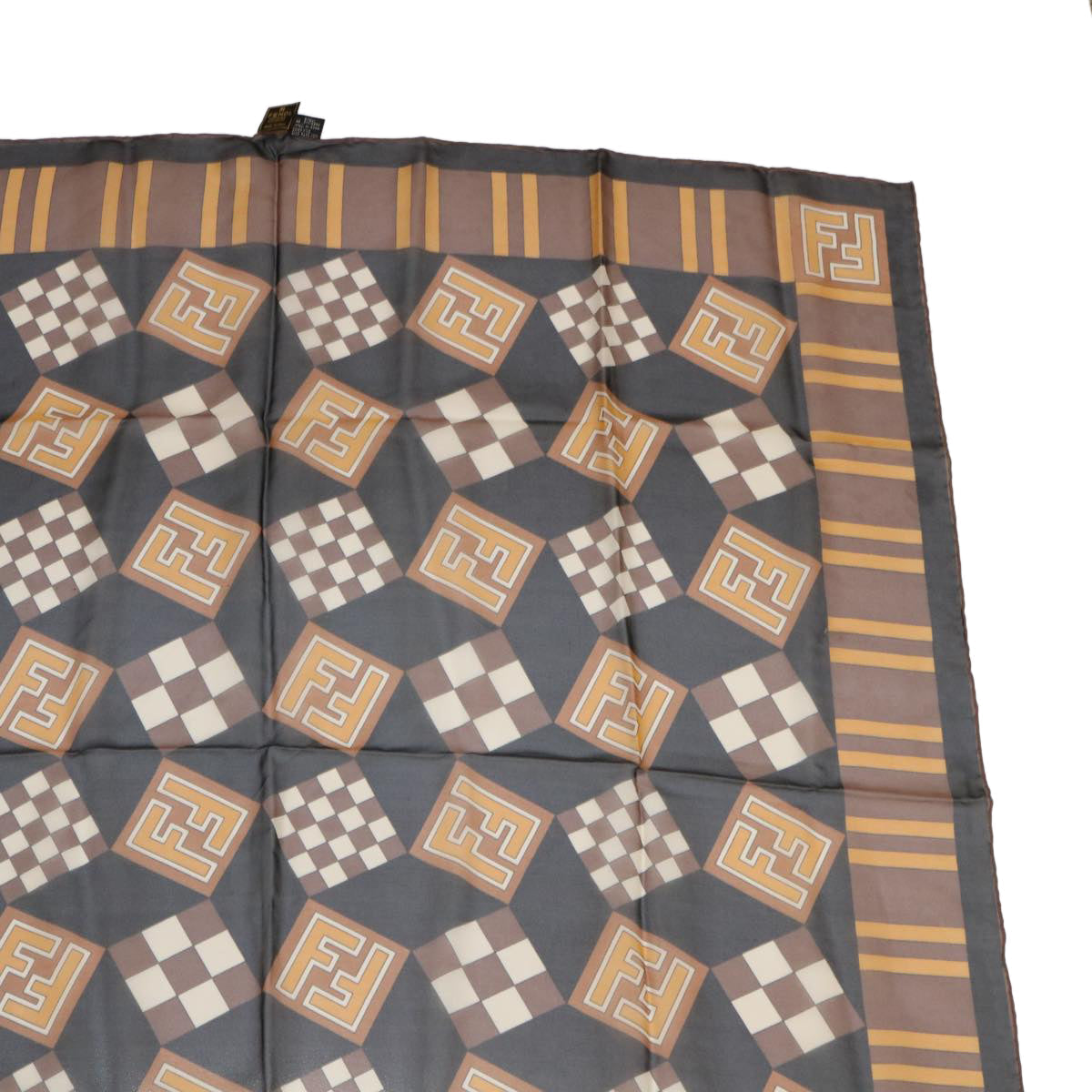 FENDI Zucca Scarf Silk Brown Black ac1750