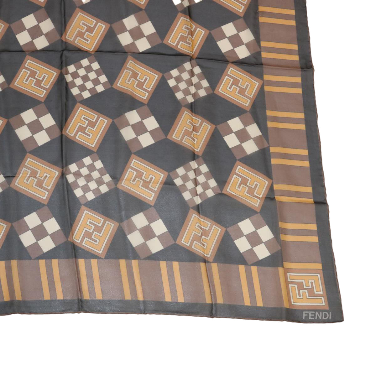 FENDI Zucca Scarf Silk Brown Black ac1750