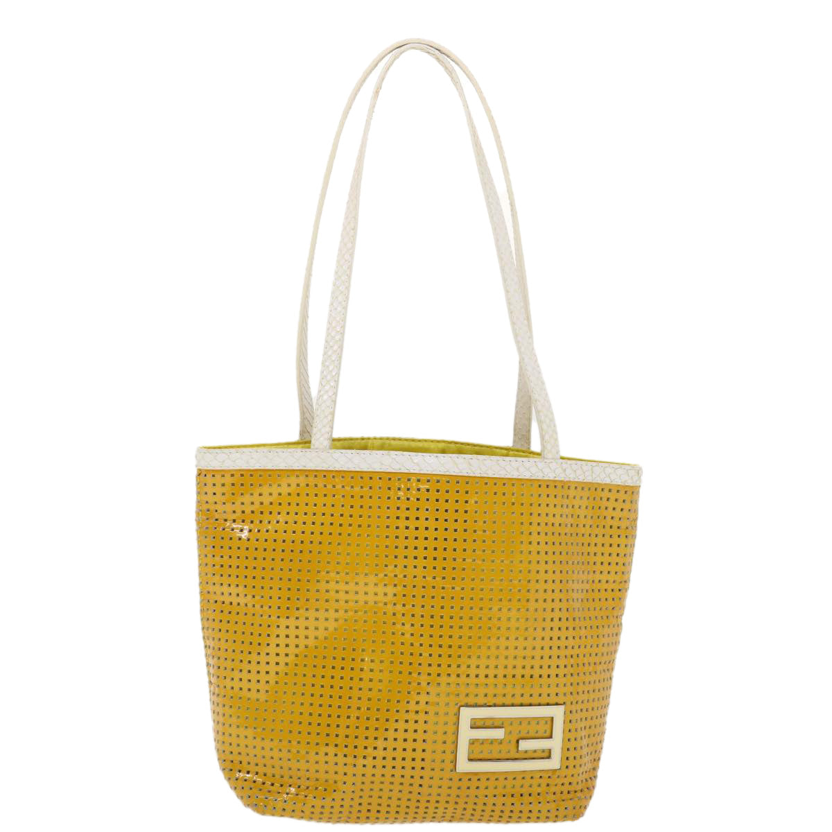 FENDI Tote Bag Enamel Yellow White ac1799