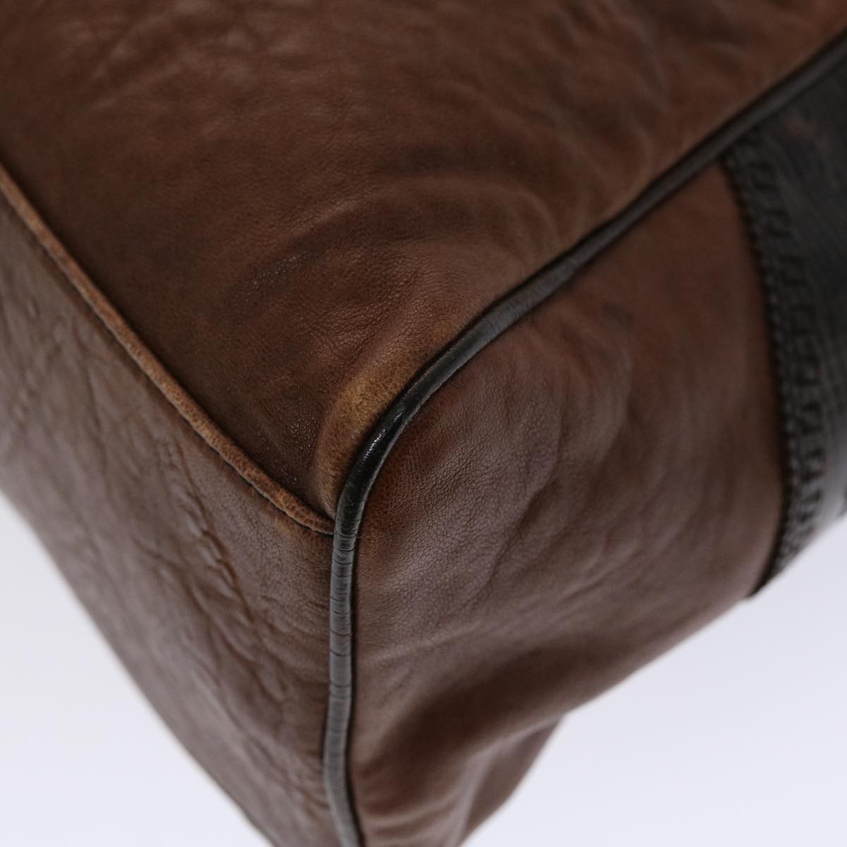 FENDI Etnico Hand Bag Leather Brown ac1980