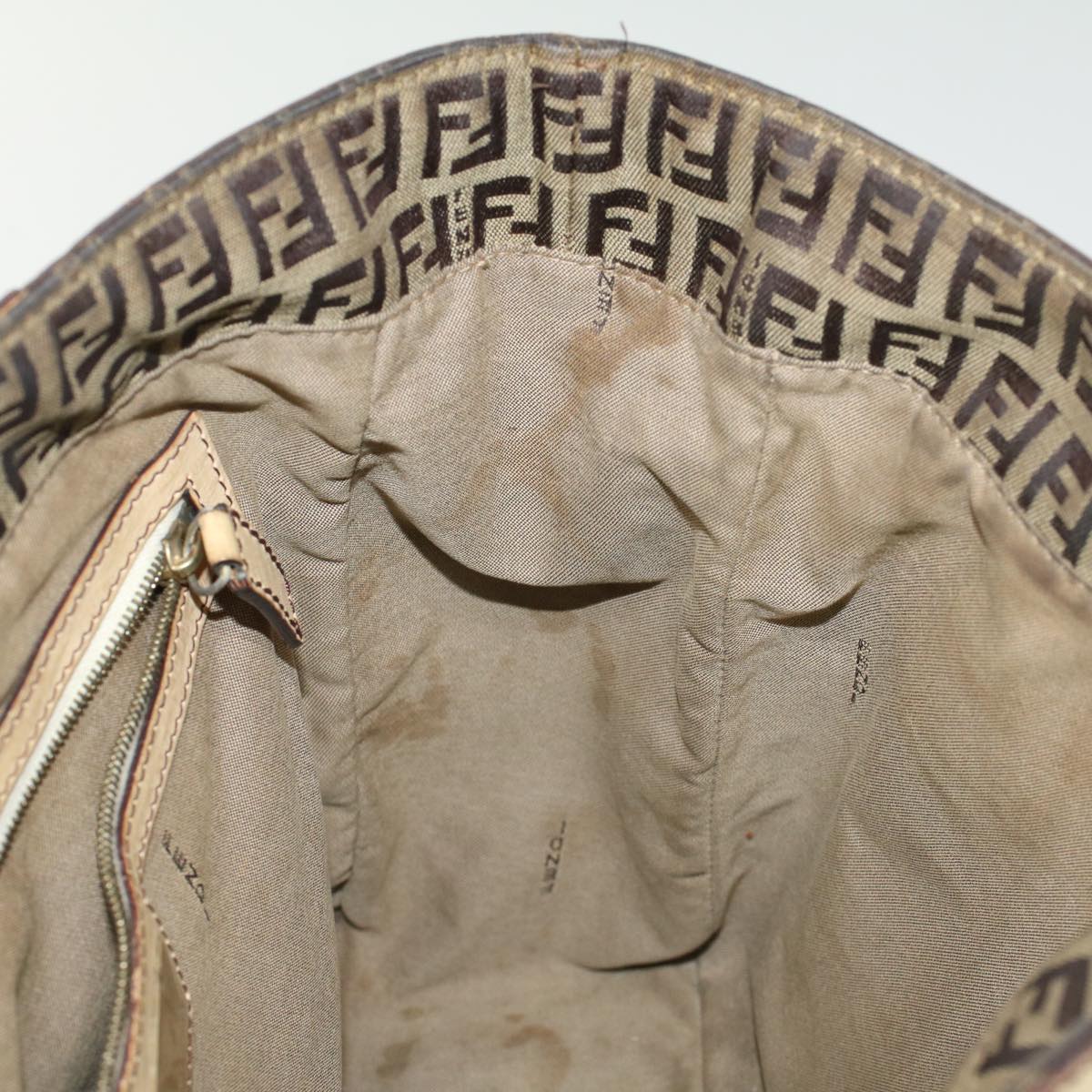 FENDI Zucchino Canvas Shoulder Bag Leather Brown ac2009