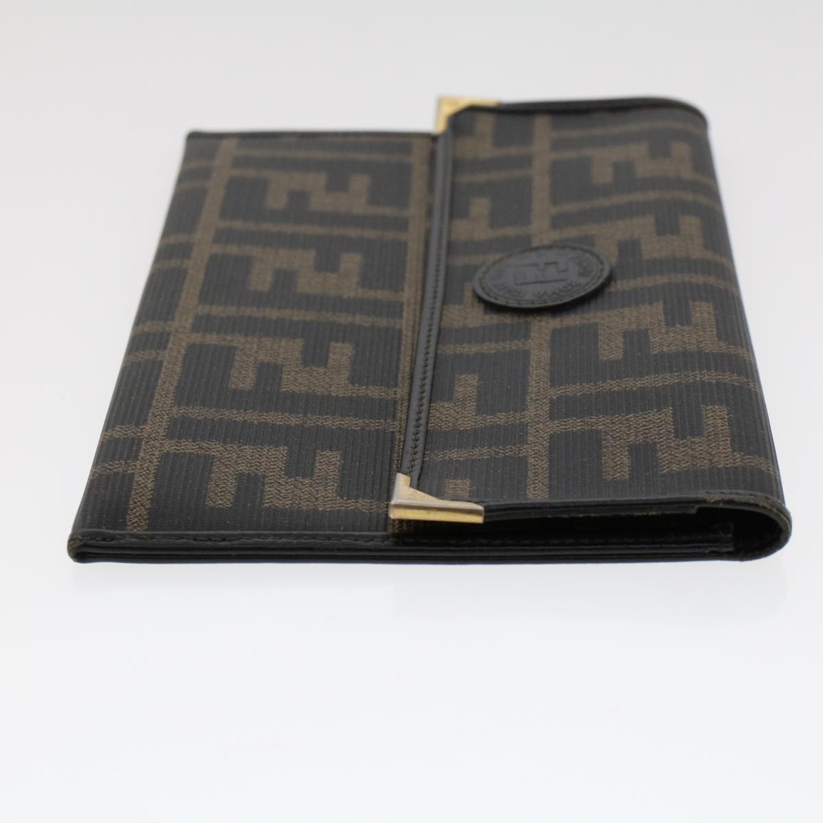 FENDI Zucca Canvas Pouch PVC Leather Black Brown ac2047