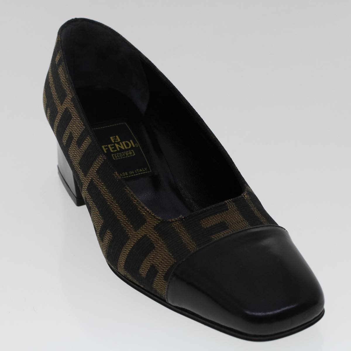 FENDI Zucca Canvas Pumps High Heels 34.5 Brown Black ac2059