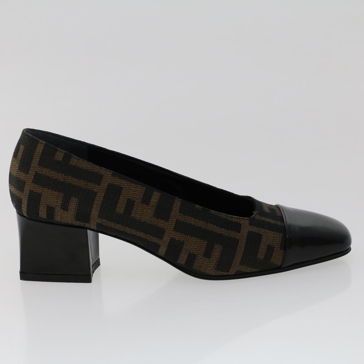 FENDI Zucca Canvas Pumps High Heels 34.5 Brown Black ac2059