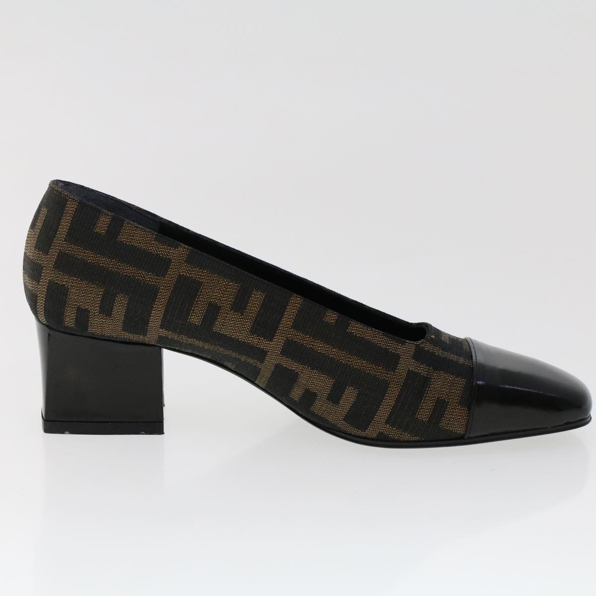FENDI Zucca Canvas Pumps High Heels 34.5 Brown Black ac2059