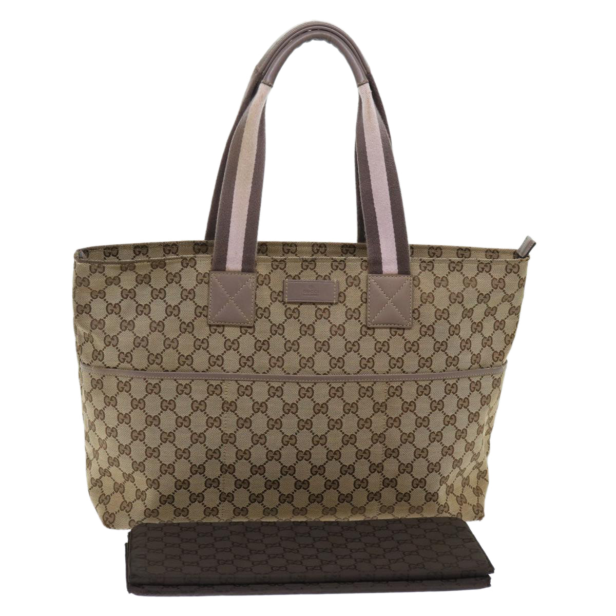 GUCCI GG Canvas Web Sherry Line Nylon Mat Hand Bag 2Set Beige Pink ac2073