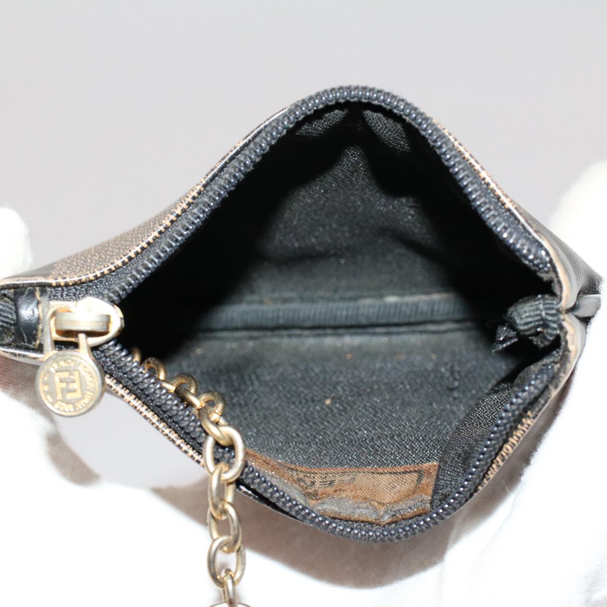 FENDI Zucchino Pequin Canvas Pouch Wallet PVC Leather 2Set Brown ac2094