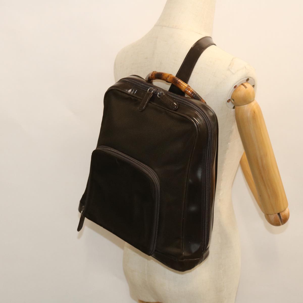 GUCCI Bamboo Shoulder Bag Nylon 2way Brown ac2125