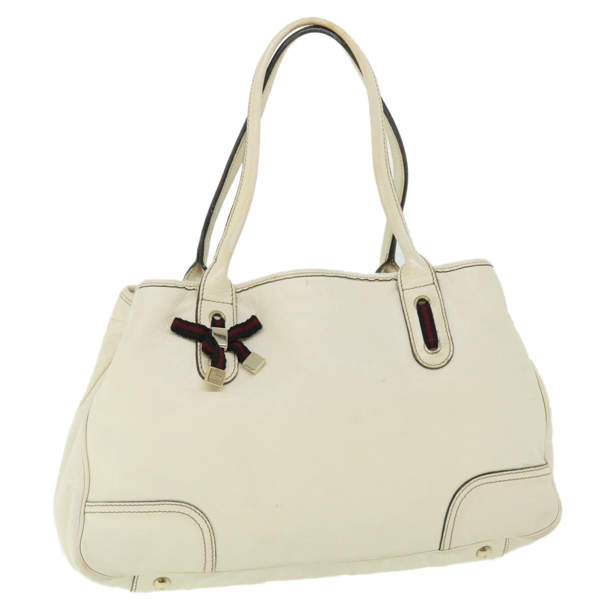 GUCCI Sherry Line Shoulder Bag Leather White Red 163805 ac2137