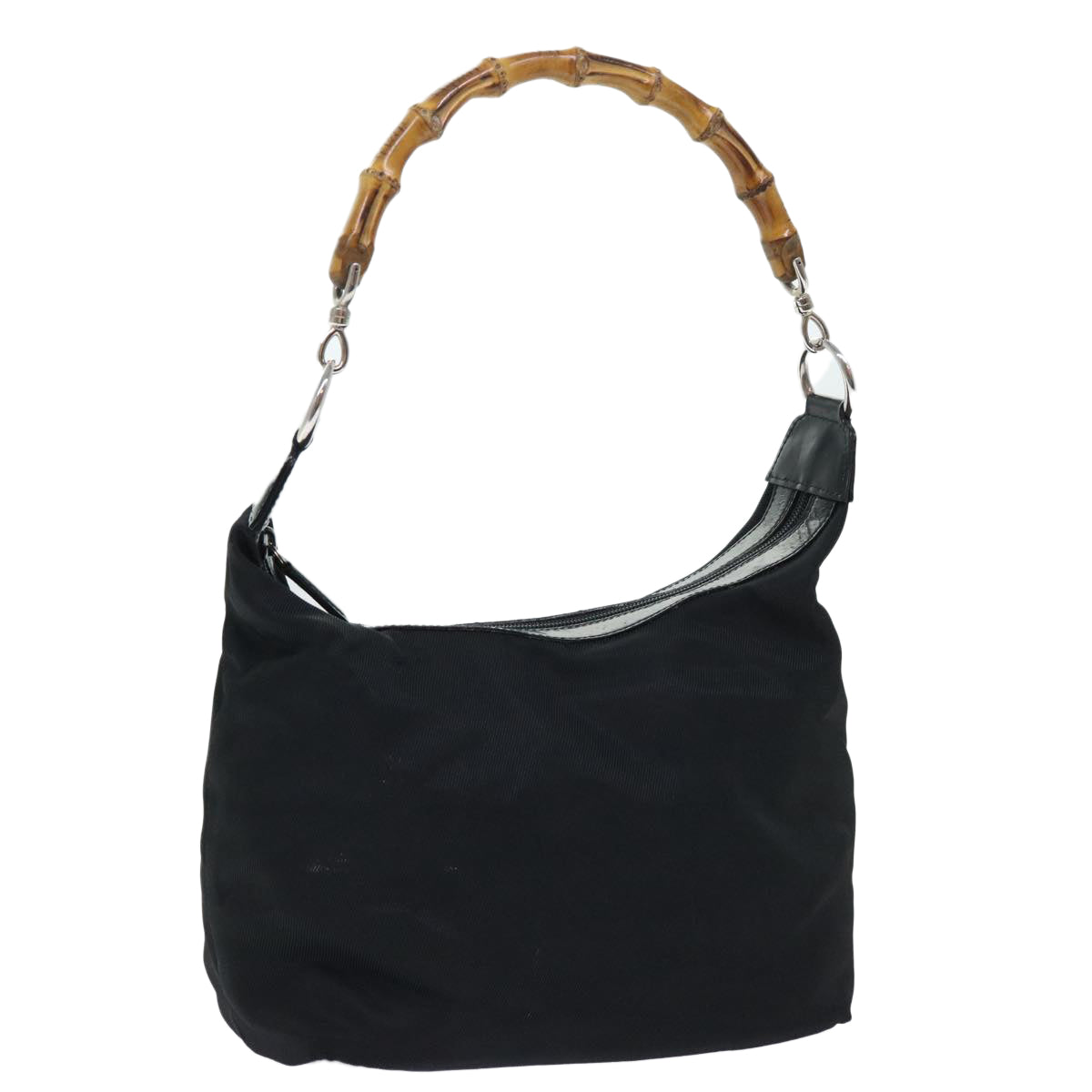 GUCCI Bamboo Shoulder Bag Nylon Black ac2138
