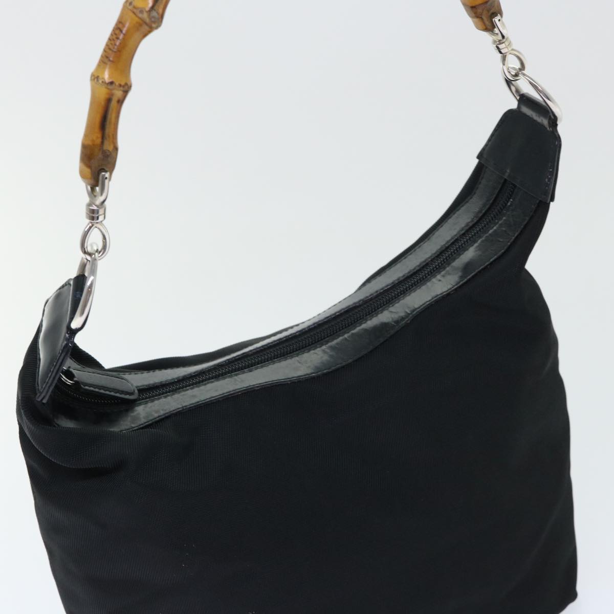 GUCCI Bamboo Shoulder Bag Nylon Black ac2138