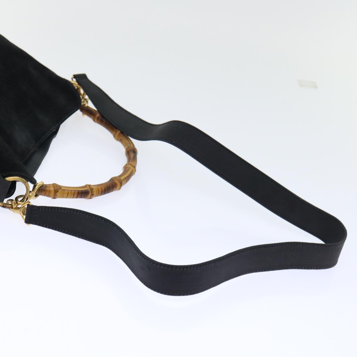 GUCCI Bamboo Shoulder Bag Suede 2way Black ac2139