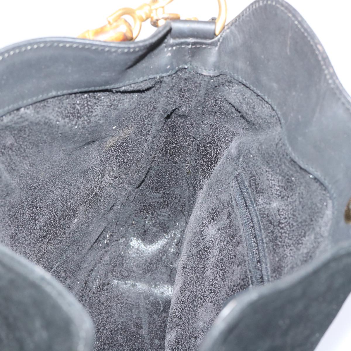 GUCCI Bamboo Shoulder Bag Suede 2way Black ac2139