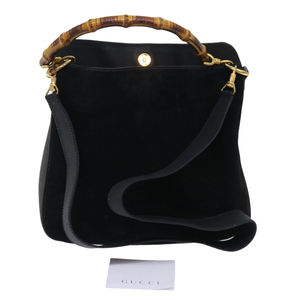GUCCI Bamboo Shoulder Bag Suede 2way Black ac2139
