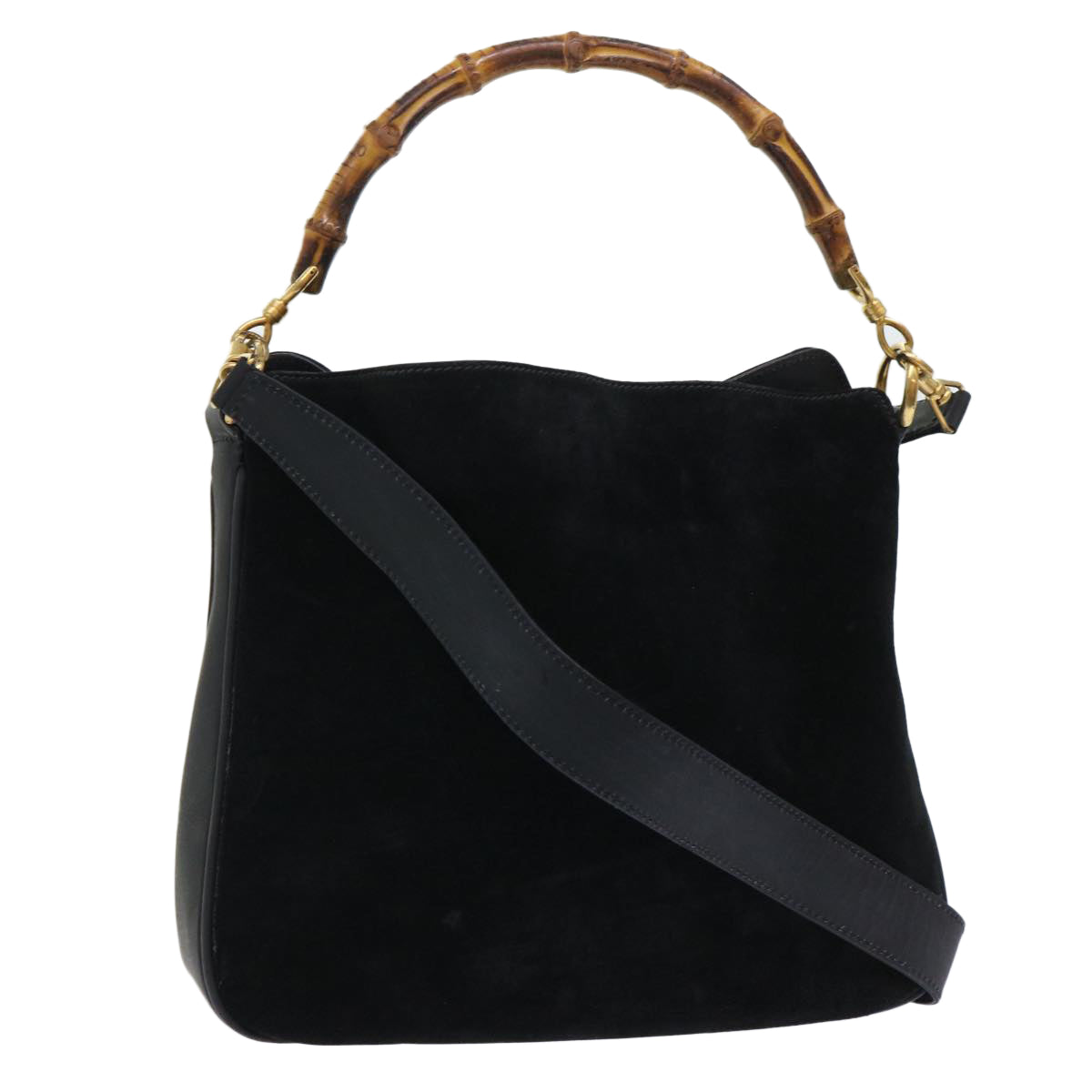 GUCCI Bamboo Shoulder Bag Suede 2way Black ac2139