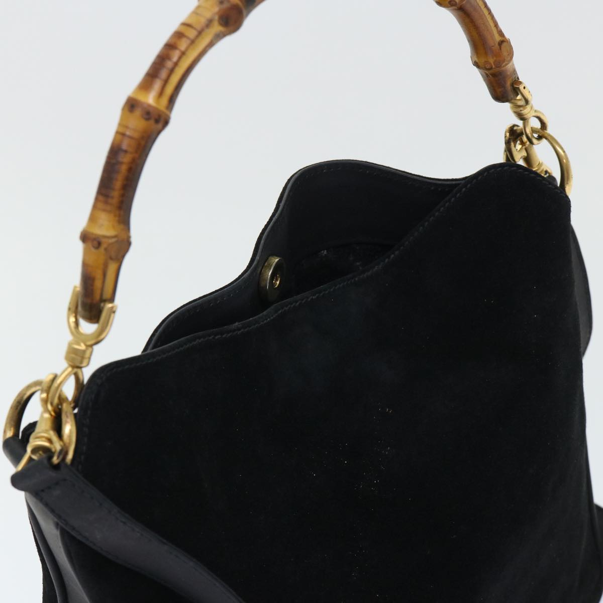 GUCCI Bamboo Shoulder Bag Suede 2way Black ac2139