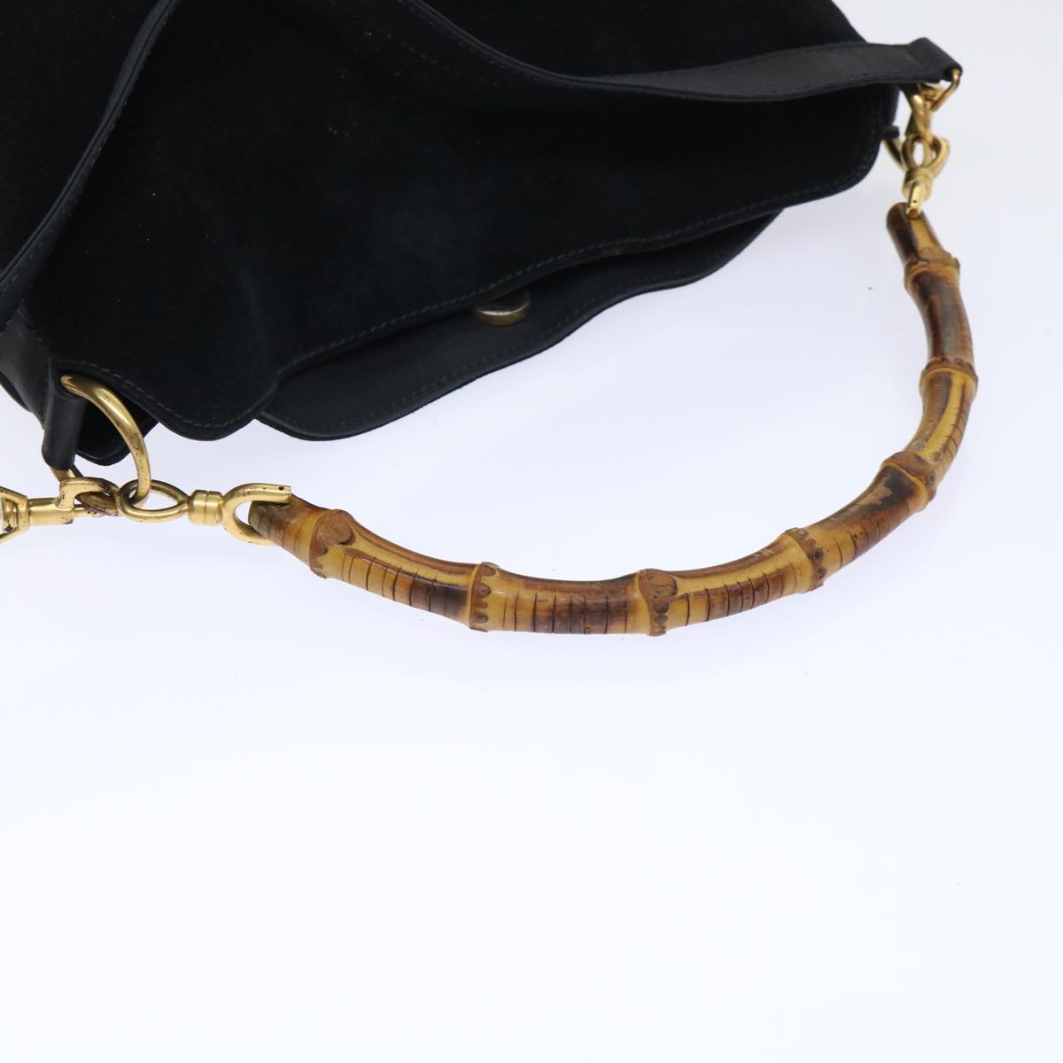 GUCCI Bamboo Shoulder Bag Suede 2way Black ac2139