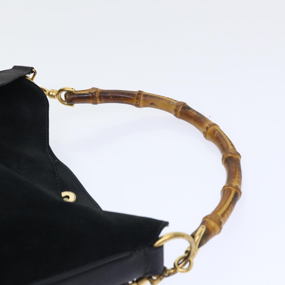 GUCCI Bamboo Shoulder Bag Suede 2way Black ac2139