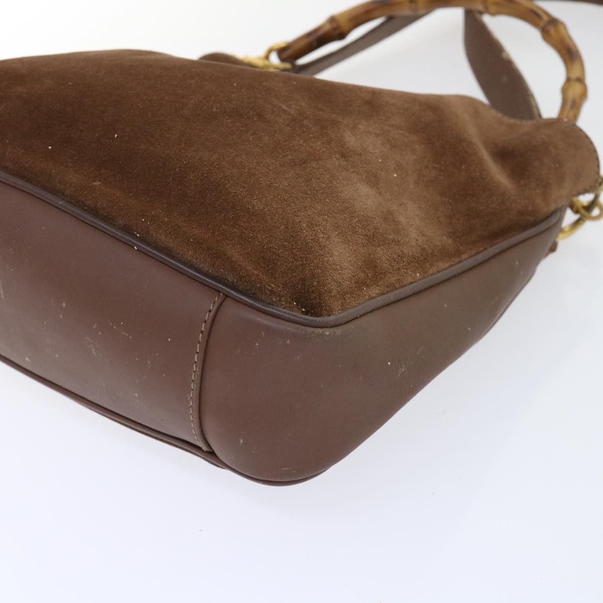 GUCCI Bamboo Shoulder Bag Suede 2way Brown ac2140