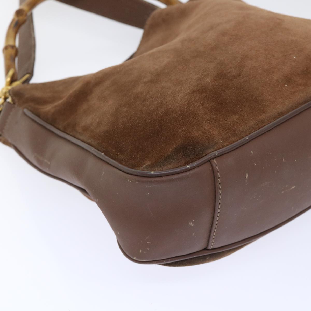 GUCCI Bamboo Shoulder Bag Suede 2way Brown ac2140