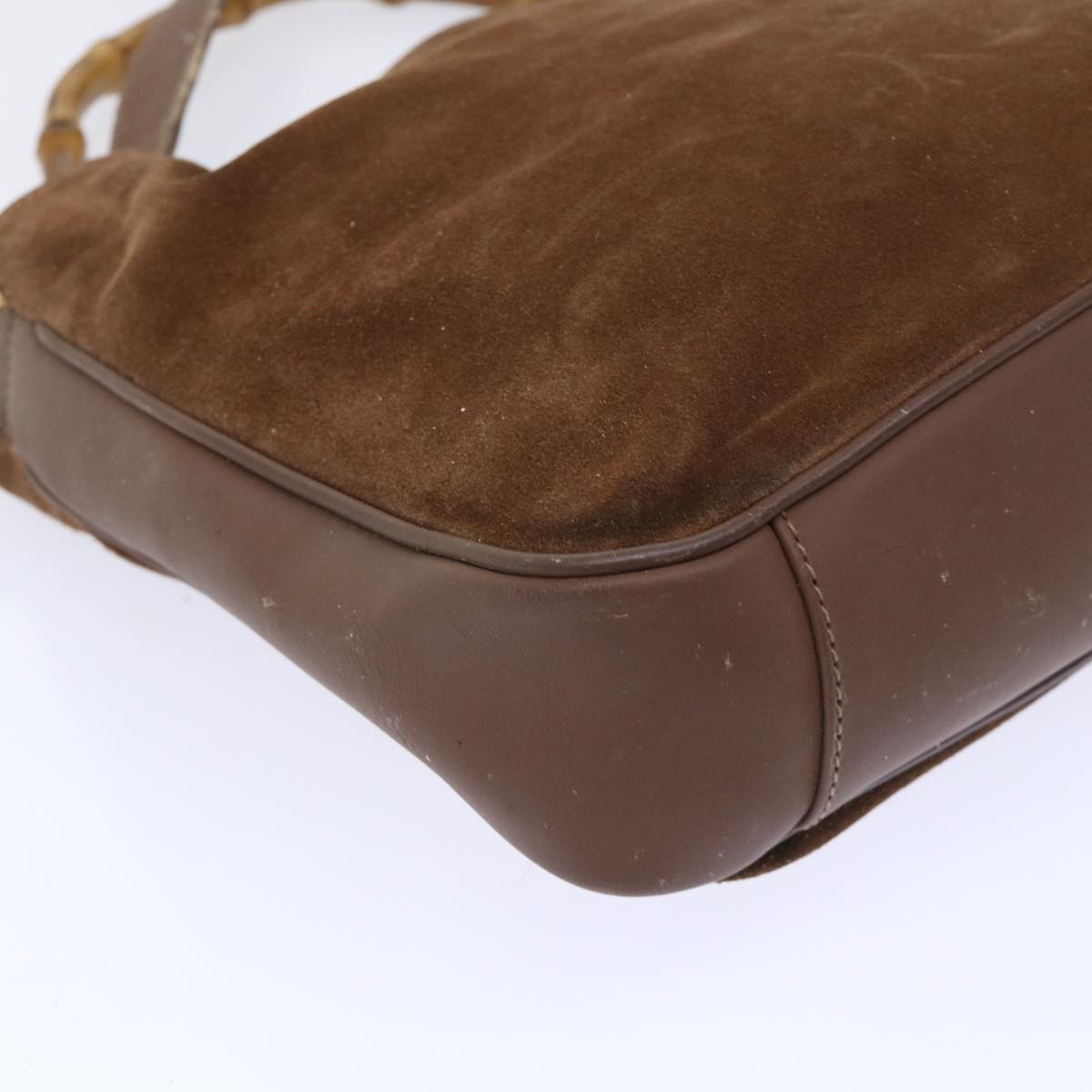 GUCCI Bamboo Shoulder Bag Suede 2way Brown ac2140