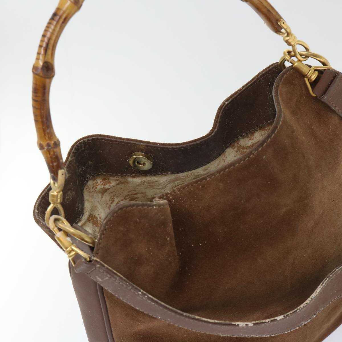 GUCCI Bamboo Shoulder Bag Suede 2way Brown ac2140