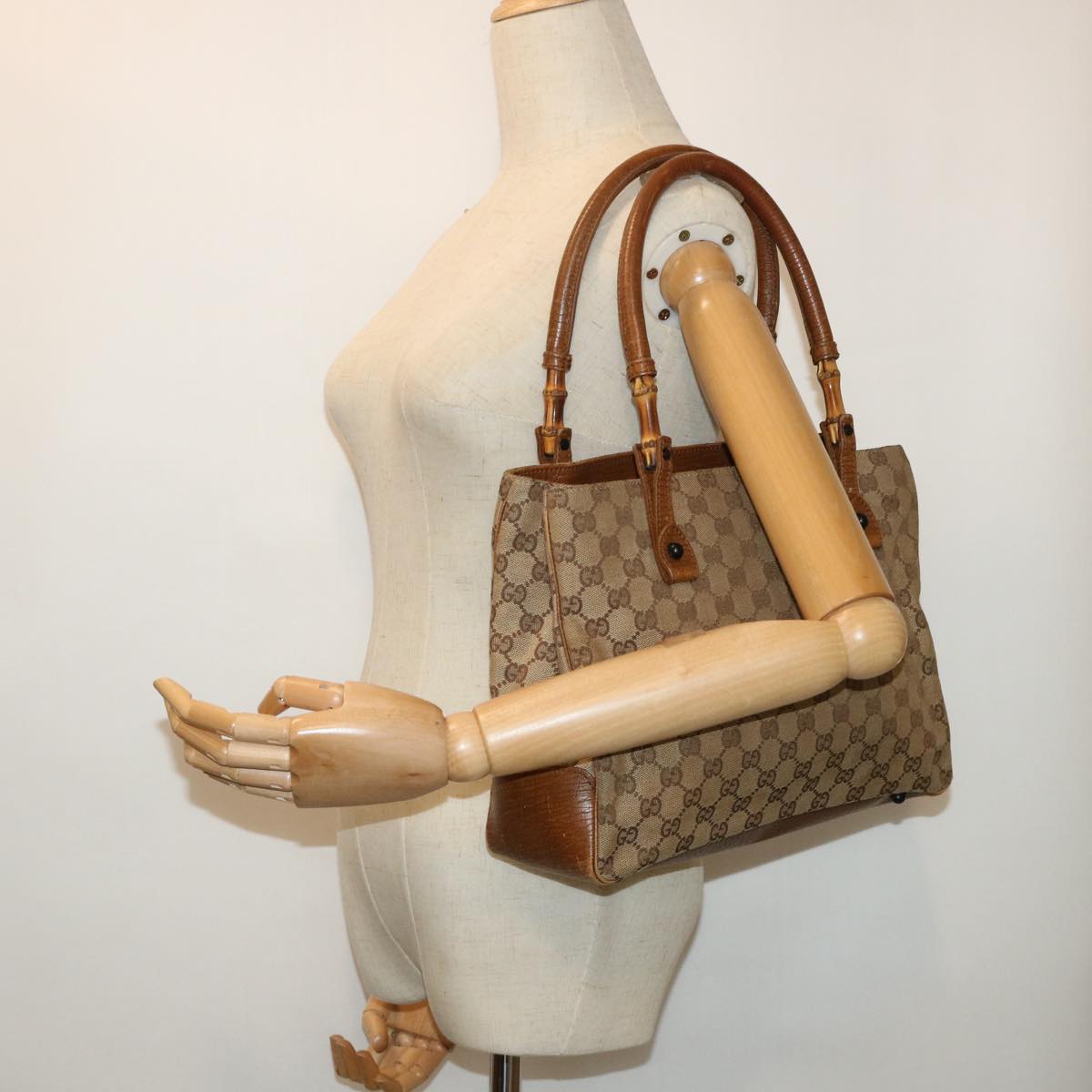 GUCCI GG Canvas Bamboo Shoulder Bag Canvas Leather Black 112526 ac2174