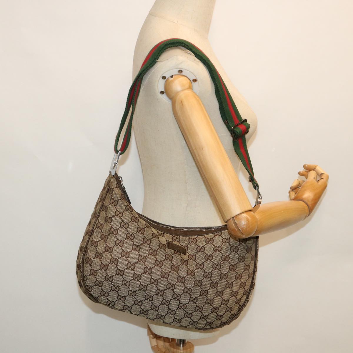 GUCCI GG Canvas Web Sherry Line Shoulder Bag Beige Red Green 122790 ac2189