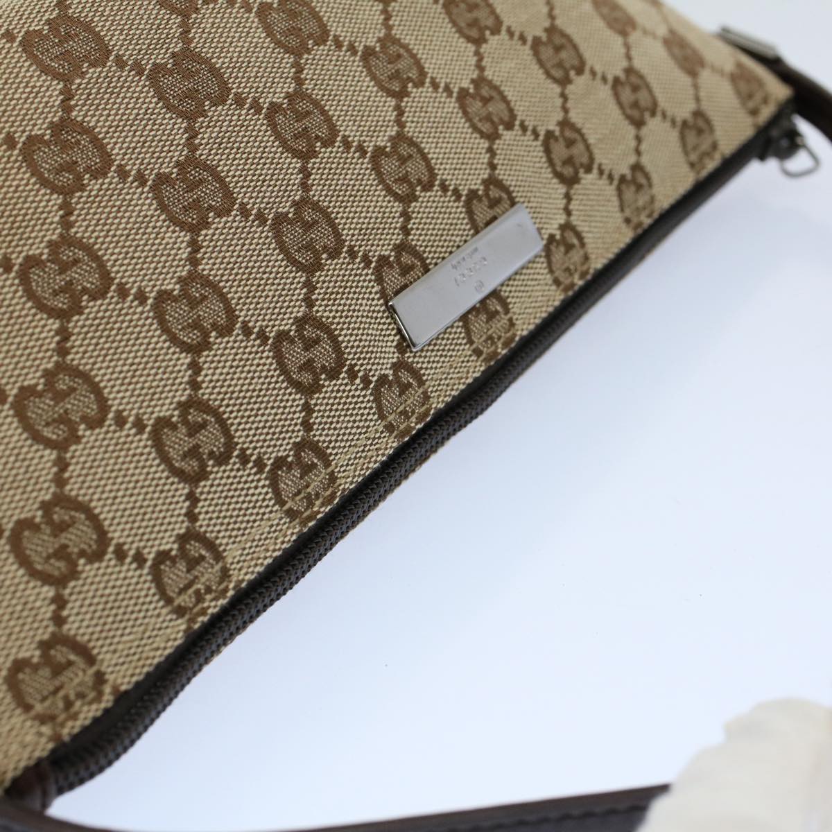 GUCCI GG Canvas Accessory Pouch Leather Beige 07198 ac2192