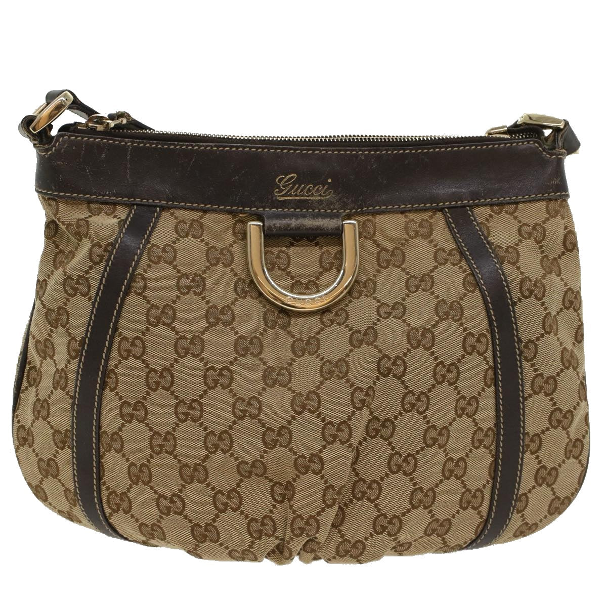 GUCCI GG Canvas Shoulder Bag Leather Beige 203257 ac2198