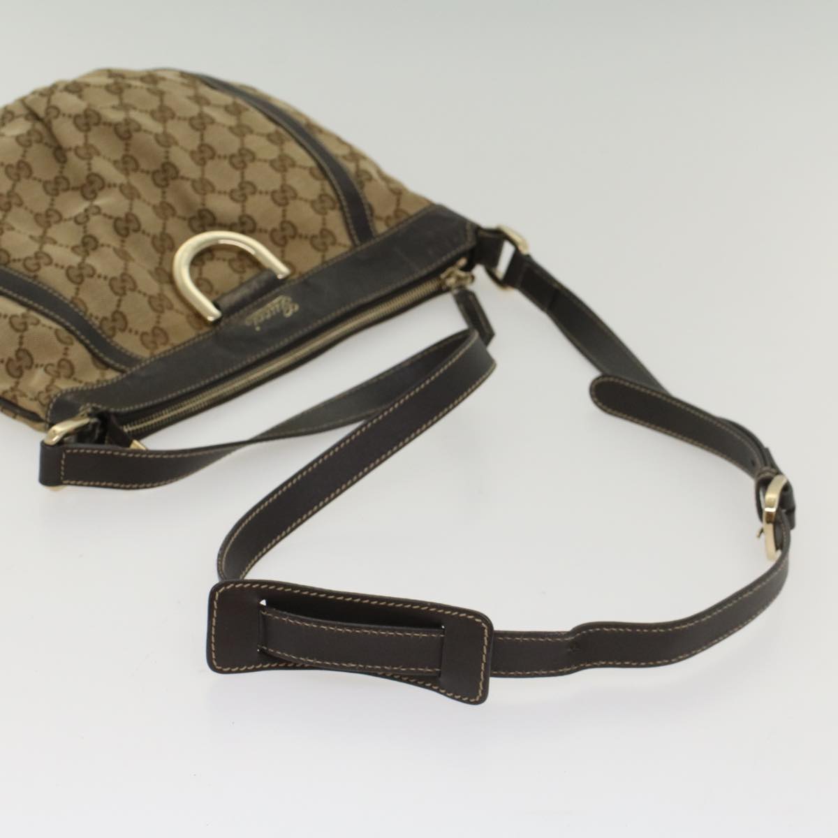 GUCCI GG Canvas Shoulder Bag Leather Beige 203257 ac2198
