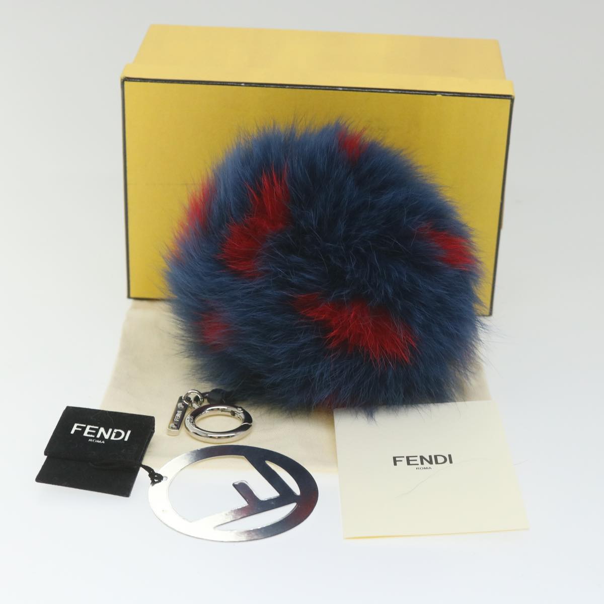 FENDI Pom Pom Charm Fur Red Navy ac2313