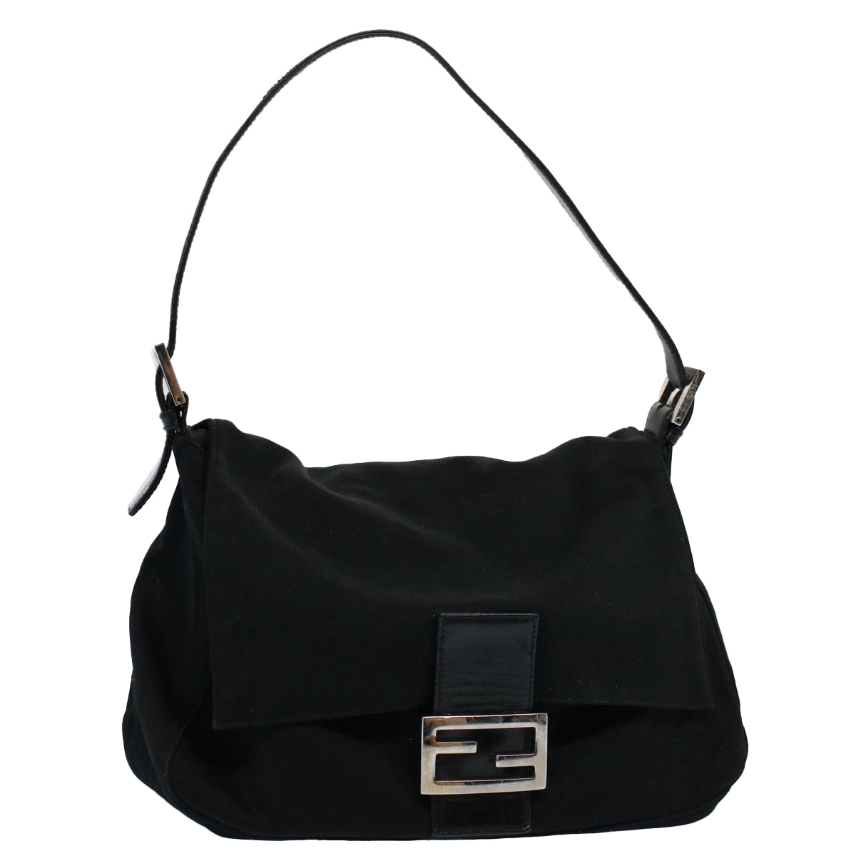 FENDI Mamma Baguette Shoulder Bag Nylon Black ac2413