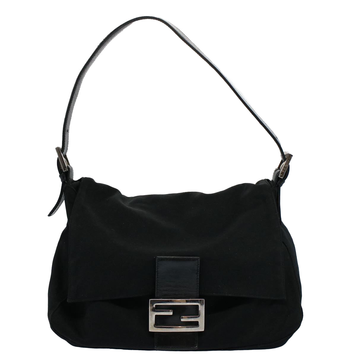 FENDI Mamma Baguette Shoulder Bag Nylon Black ac2413