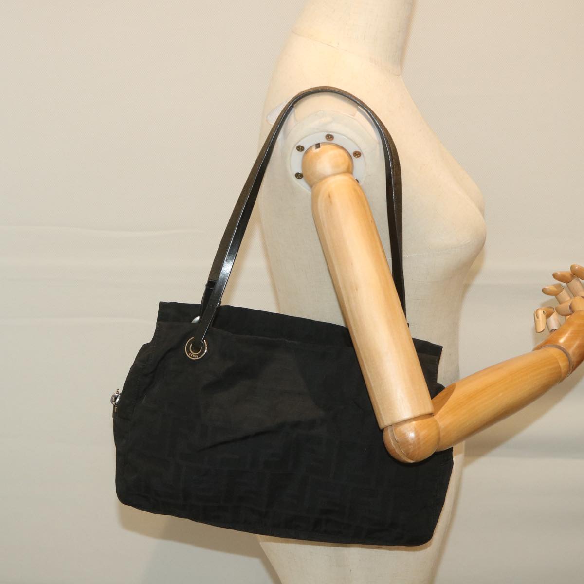 FENDI Zucca Canvas Tote Bag Nylon Leather Black ac2414