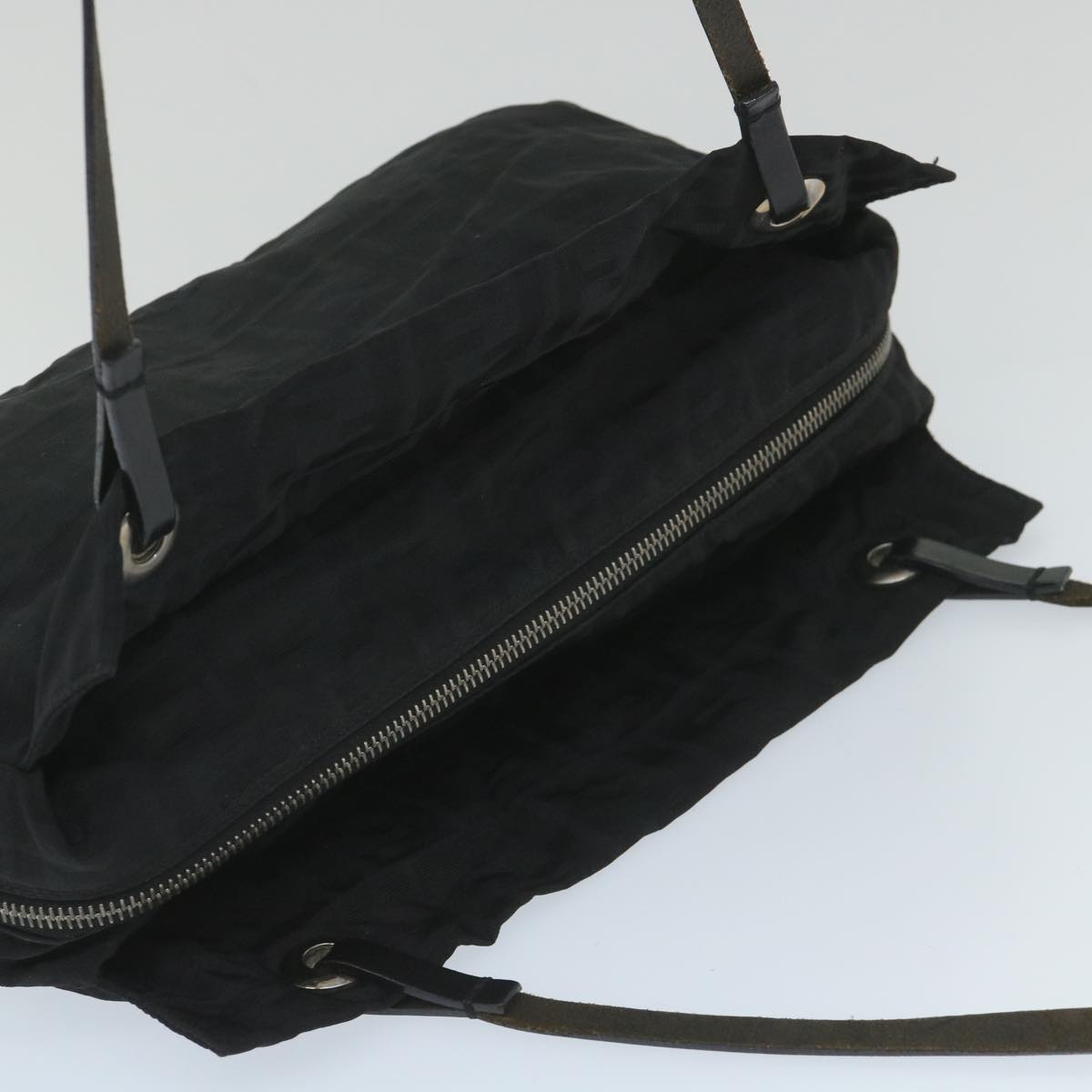FENDI Zucca Canvas Tote Bag Nylon Leather Black ac2414