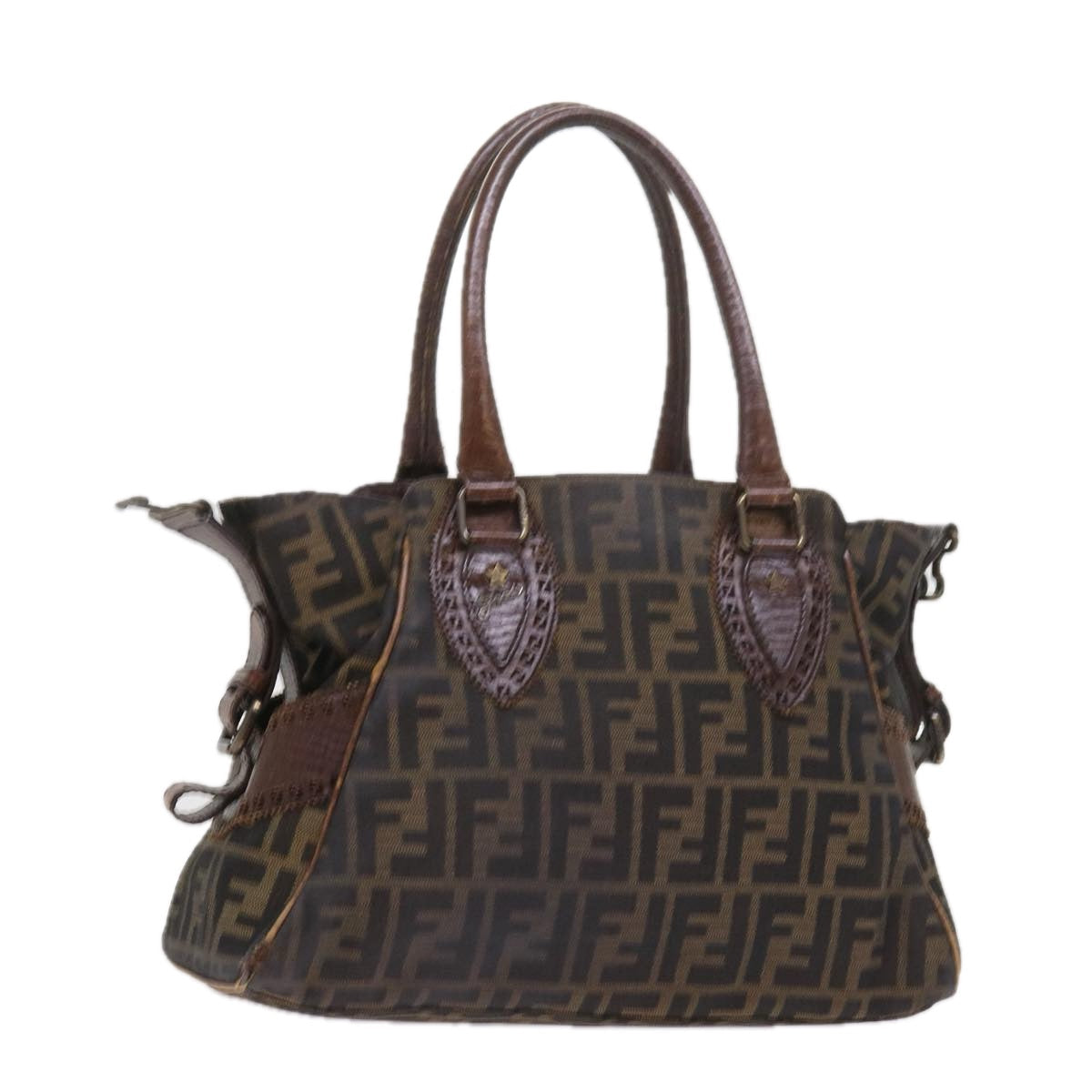 FENDI Zucca Canvas Shoulder Bag Black Brown ac2439