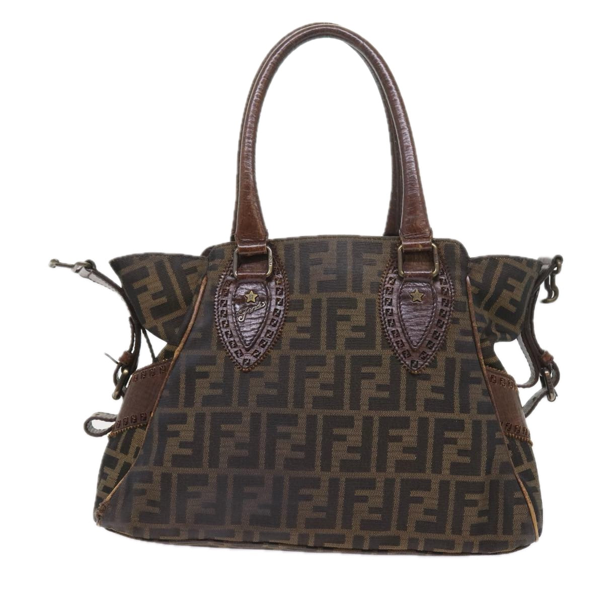 FENDI Zucca Canvas Shoulder Bag Black Brown ac2439