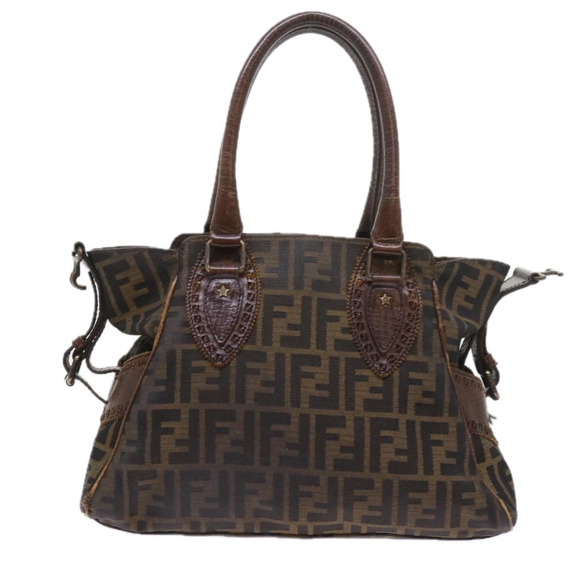 FENDI Zucca Canvas Shoulder Bag Black Brown ac2439
