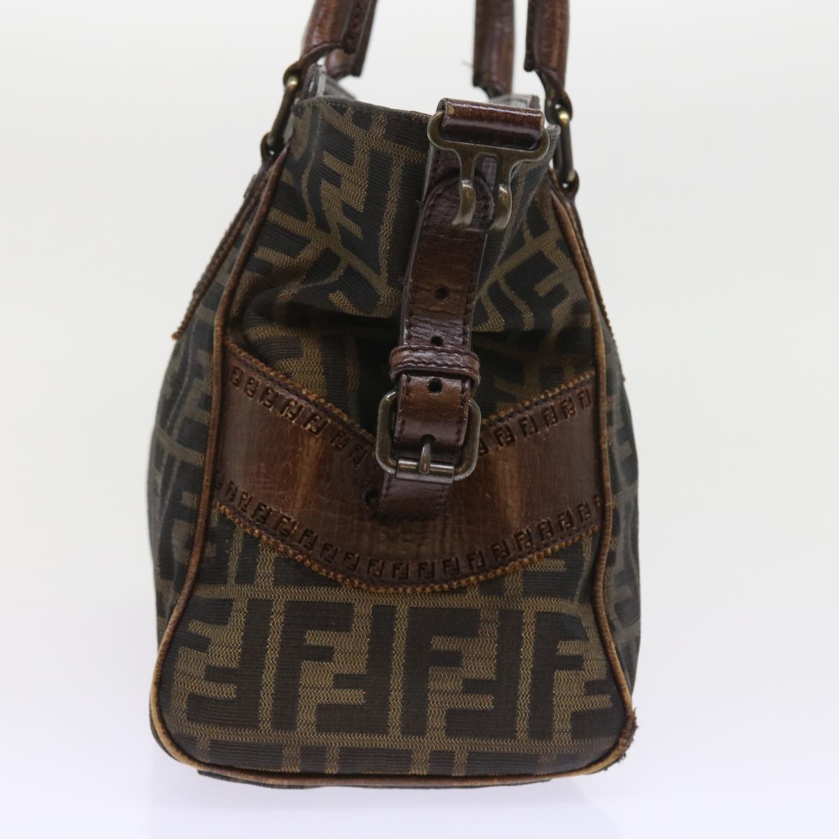 FENDI Zucca Canvas Shoulder Bag Black Brown ac2439