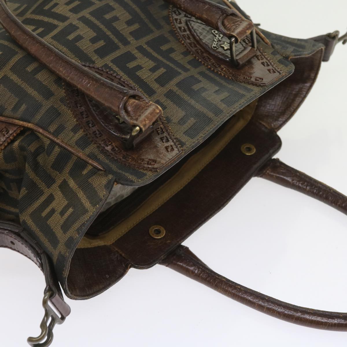 FENDI Zucca Canvas Shoulder Bag Black Brown ac2439
