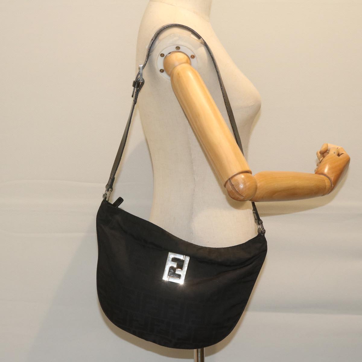 FENDI Zucca Canvas Shoulder Bag Black ac2516