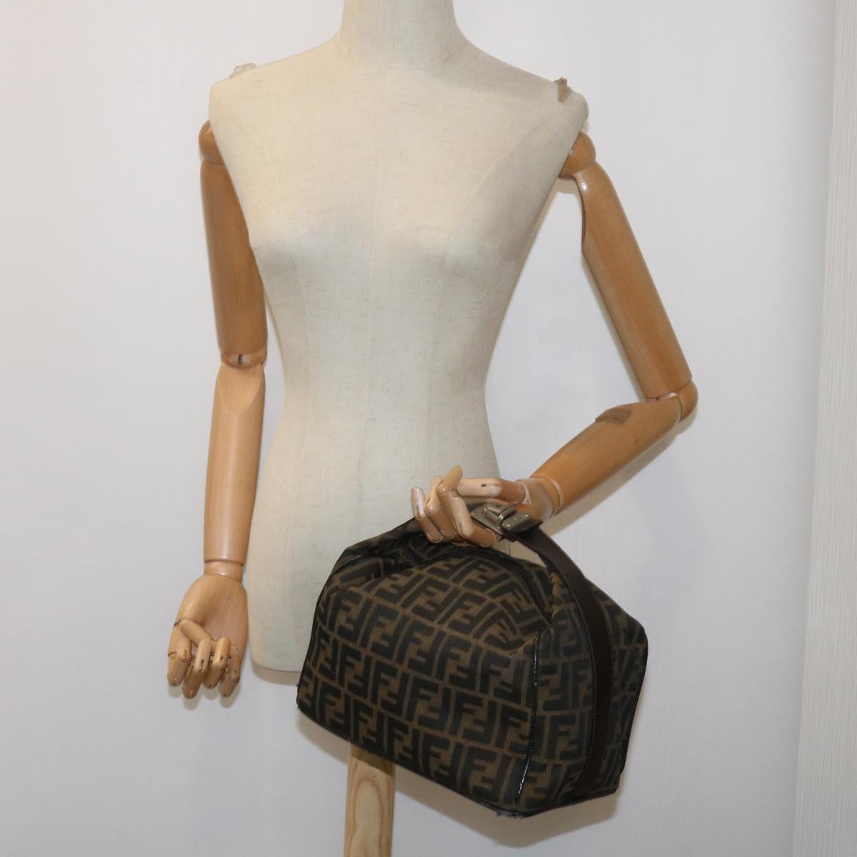 FENDI Zucca Canvas Hand Bag Black Brown ac2608