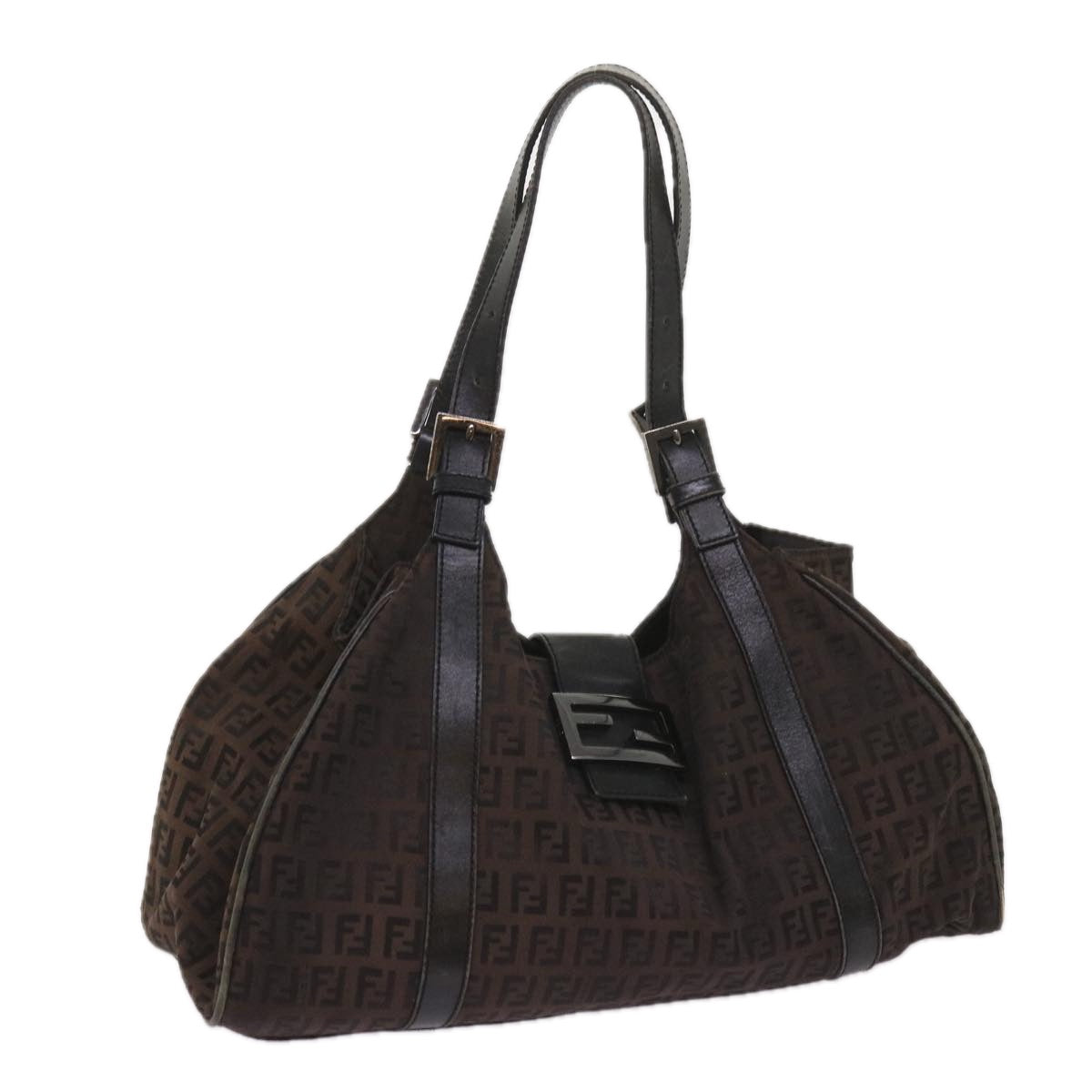 FENDI Zucchino Canvas Shoulder Bag Brown ac2712