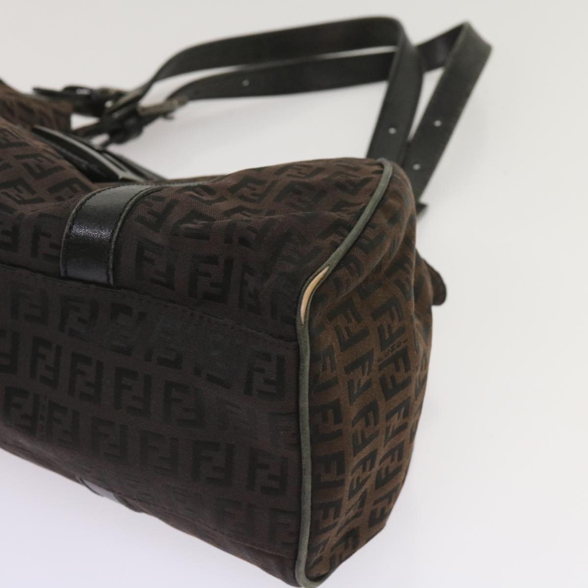 FENDI Zucchino Canvas Shoulder Bag Brown ac2712