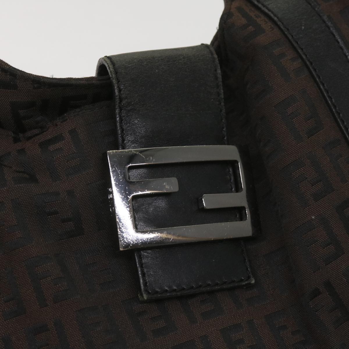FENDI Zucchino Canvas Shoulder Bag Brown ac2712