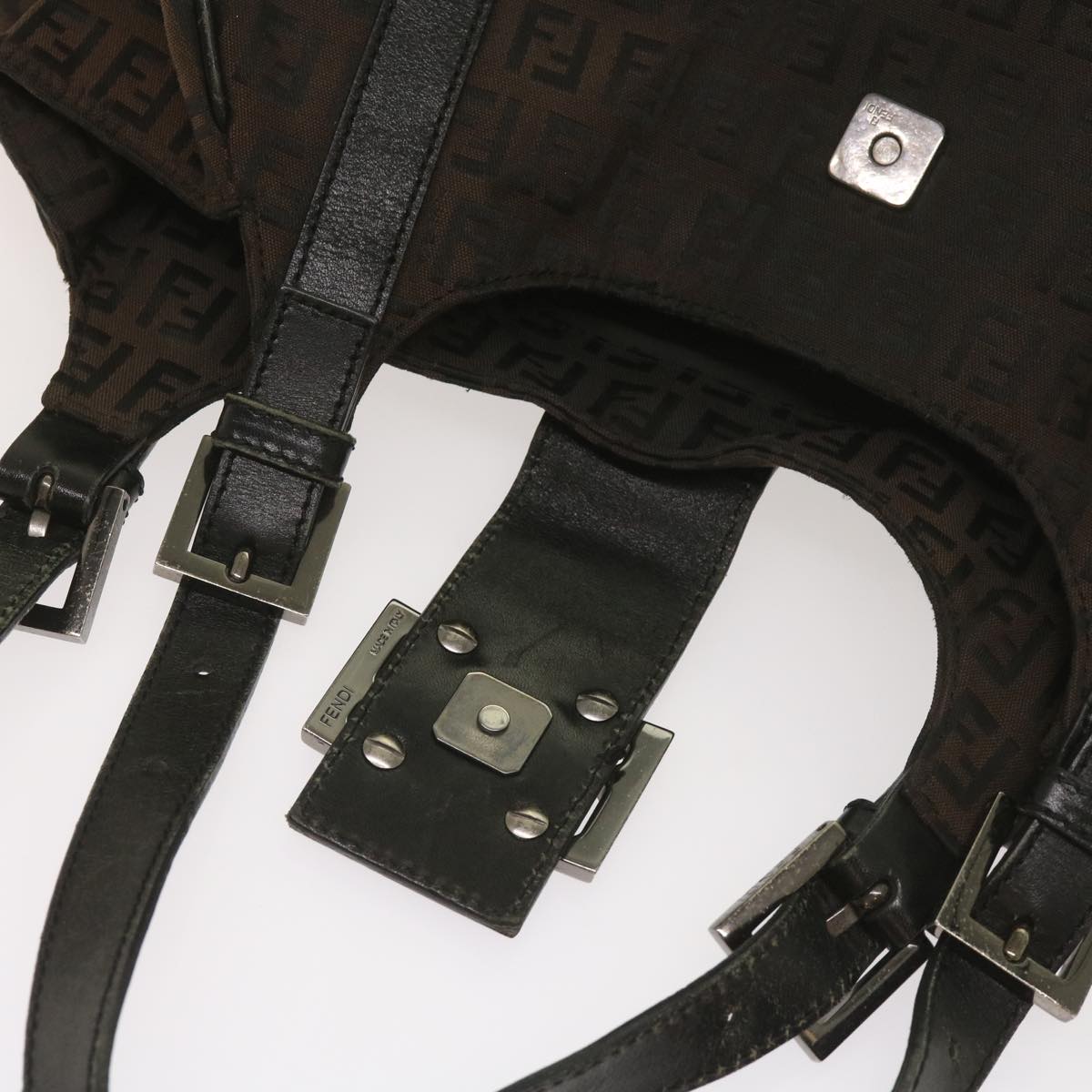FENDI Zucchino Canvas Shoulder Bag Brown ac2712